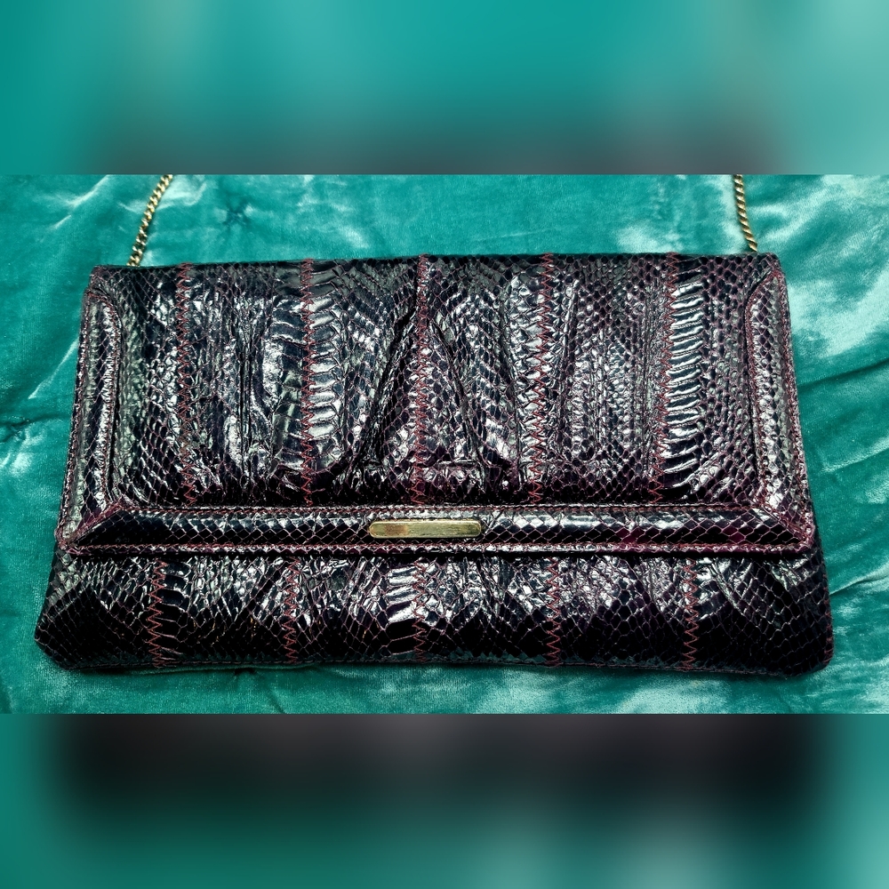 Susan Gail Genuine Snakeskin Foldover  Crossbody/Clutch